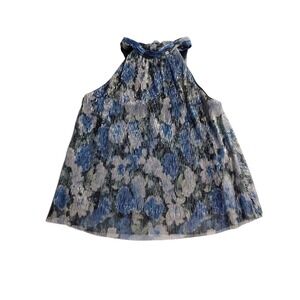 ANEWSTA Womens Metallic Floral Pleated Halter Top Size S